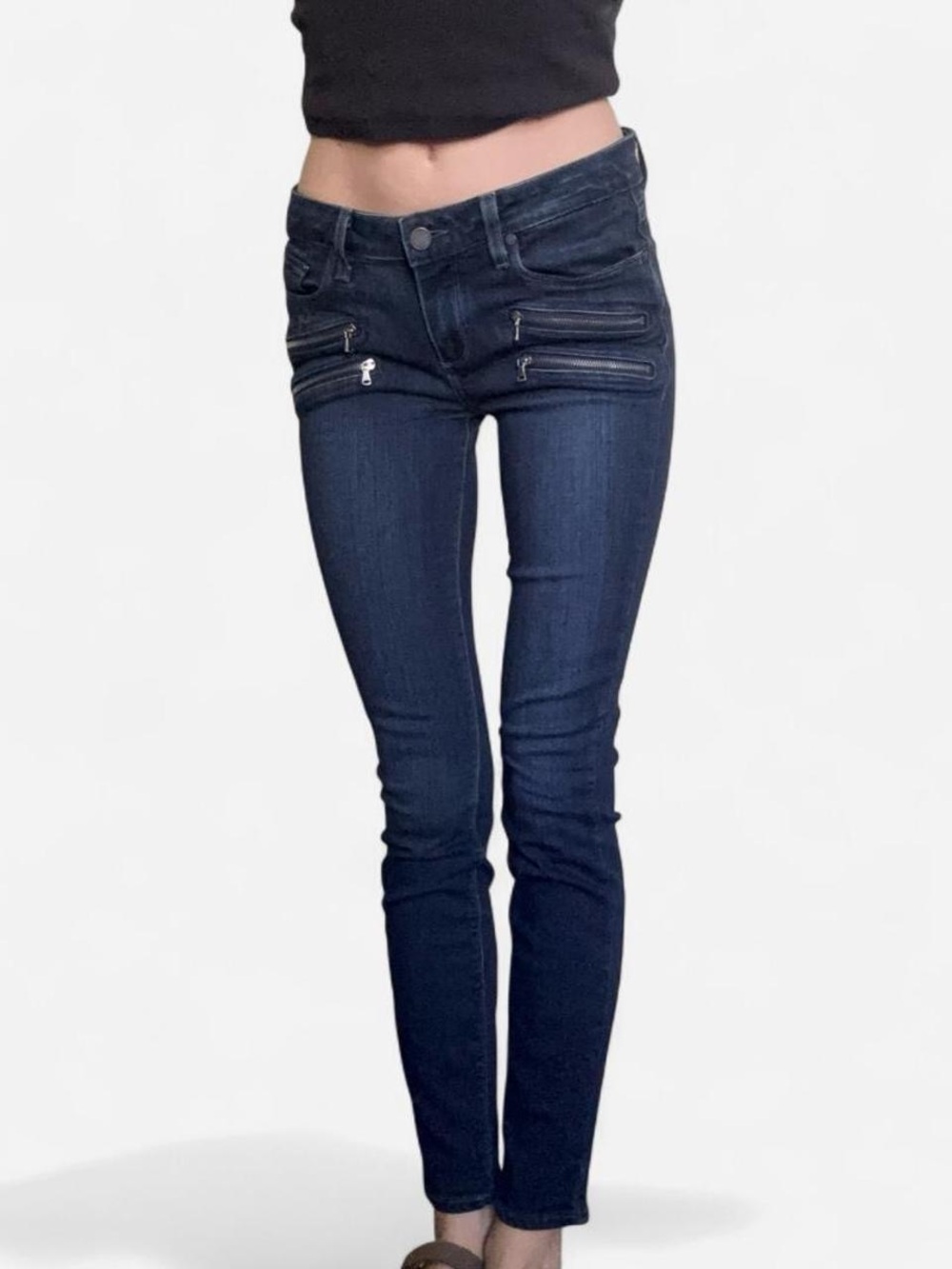 PAIGE Dark Blue Women’s Skinny Jeans with Front Zipper Detail
